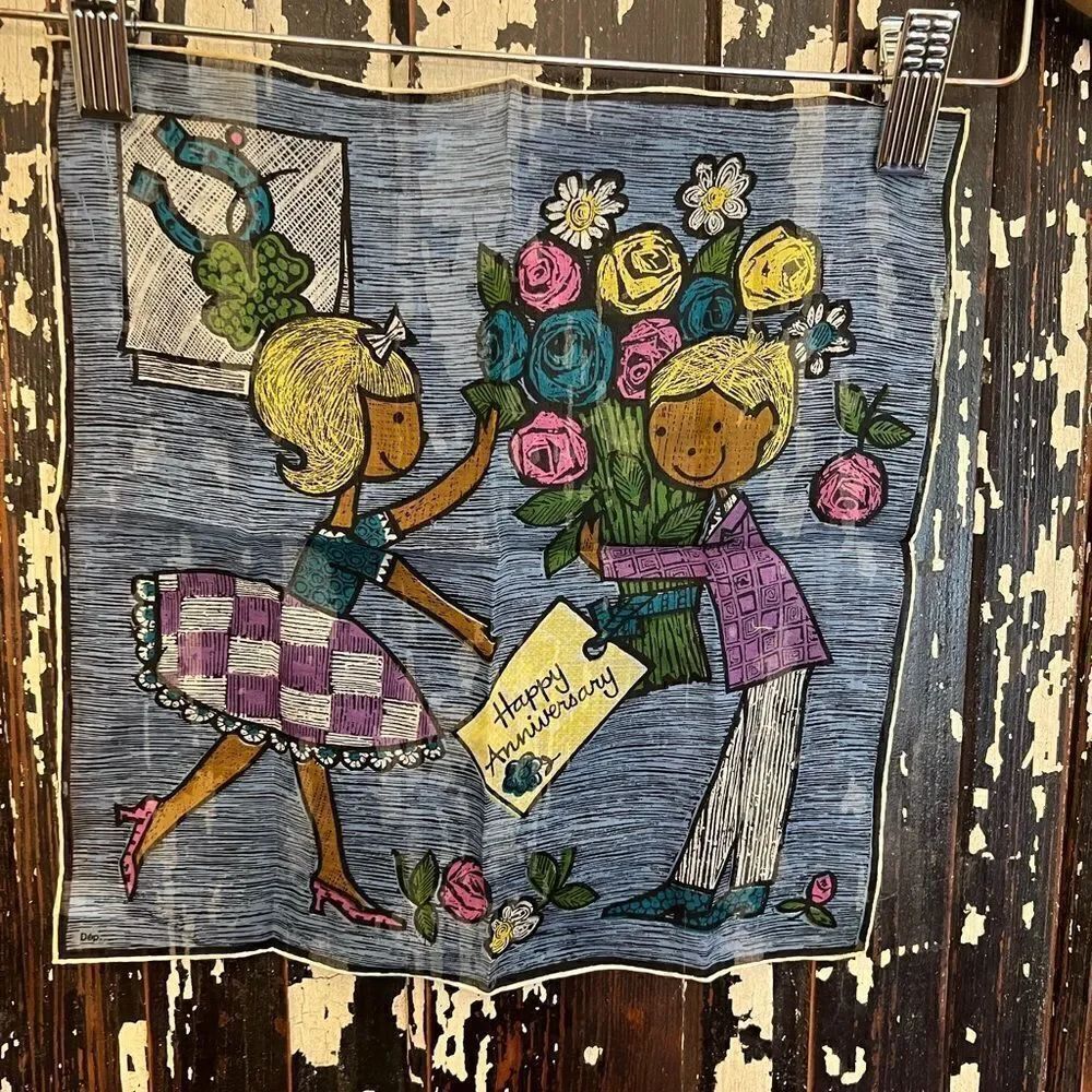 Vintage 1960’s Happy Anniversary A.Skandia handkerchief.